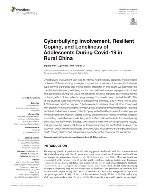 Cyberbullying Involvement, Resilient Coping, and Loneliness of