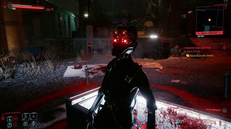 Cyberpsycho bloody ritual. Hide behind the big garbage dump, use grenade. If she try to get close, get on top of the garbage dump, she'll whip out her pistol, repeat. Patch 1.1 ps4 still not fixed. You probably have to reload, that quest is glitchy at best. Just go back to one right before walking into the area. 