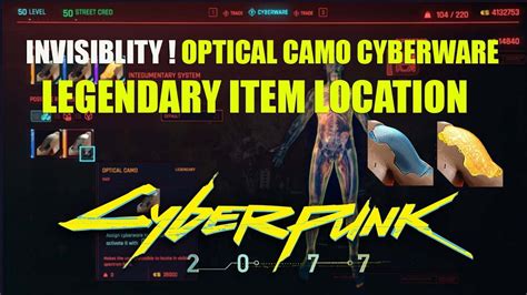 This Mod changes every rarity of the Optical Camo in game, preventing detection from enemies while active. Drag and drop folder inside of archive into Cyberpunk Directory. - C:\Program Files (x86)\Steam\steamapps\common\Cyberpunk 2077. Also Mod Manager friendly! NOTE: This does not remove combat state if enacted while already detected by enemies.