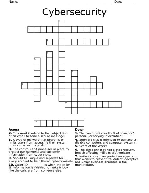 Cybersecurity crossword. October is National Cyber Security Awareness Month, a global effort to help everyone stay safe and protected when using technology. How well versed are you in information security? Try your hand at our crossword puzzle — developed by Information Security Standards and Assessments Manager Melody G. Malone — to find out. 