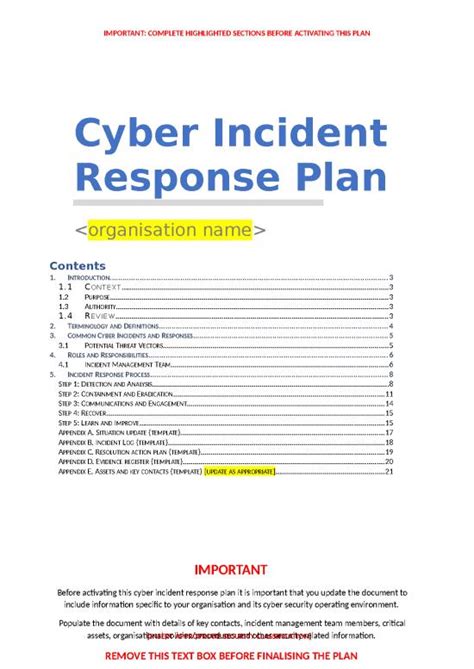 Cybersecurity plan template. .  The incident response plan handles the security dime...