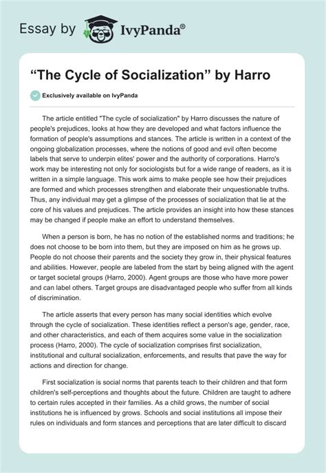 Cycle of Socialization Essay examples - 982 Words Bartleby