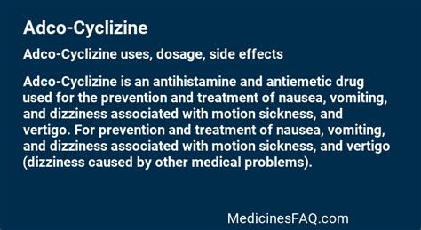 Cyclizine - Indications, Dosage, Side Effects and Precautions