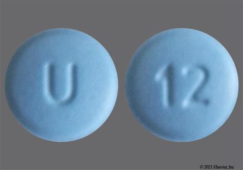 This blue round pill with imprint U 12 on 