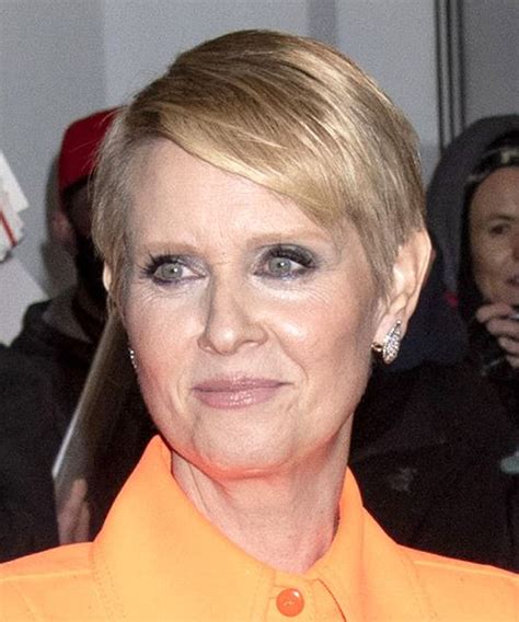 Cynthia Nixon Grey Pixie Haircut with Blonde Highlights