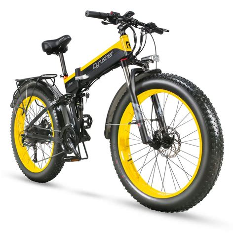 Cyrusher electric bike. Cyrusher XF690 Maxs is an electric mountain bike, defined by its massive fat tires. It rides well but is heavy and difficult to move, even when folded. 