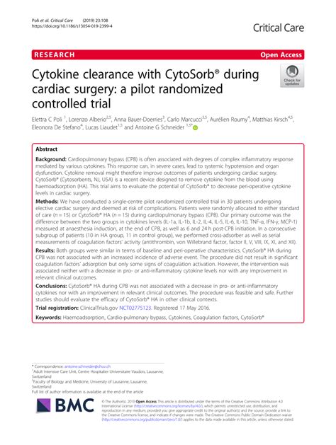 Cytokine clearance with CytoSorb® during cardiac surgery: a pilot ...