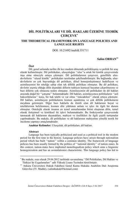 DİL POLİTİKALARI VE DİL HAKLARI ÜZERİNE TEORİK ÇERÇEVE.