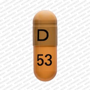 D 53 pill. Pill Identifier results for "d". Search by imprint, shape, color or drug name. ... D 53 Color Green & Orange Shape Capsule/Oblong View details. 1 / 8 Loading. West ... 