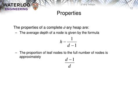 Expert Answer. Question 7 (Analysis of d-ary heaps). As mentioned in Lecture L0301 Slide 23, we define a d-ary heap (for d > 2) analogously like a binary heap, but instead, in the d-ary tree visualization of a d-ary heap, we allow every node to have at most d children. In this question, you will extend several binary heap operations to the case ... . 