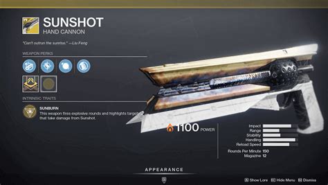 D2 sunshot catalyst. Collect 100 Orbs of Power. The Combatants can be sourced anywhere they simply need to be killed with Ticuu’s Divination. The Guardian kills are obtained in a Crucible match and team kills appear ... 
