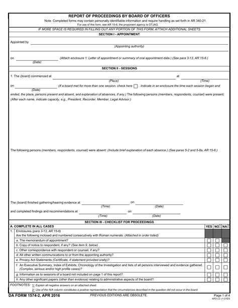 DA Form 15742 Download Fillable PDF or Fill Online Report of Proceedings by Board of Officers