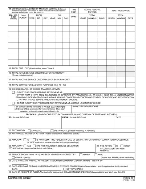 DA Form 2339 Application For Voluntary Retirement