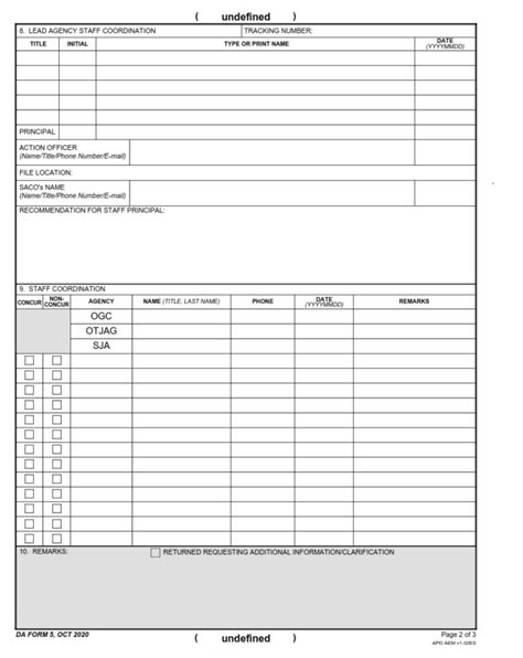 DA Form 5 Army Staffing Form (For Command Use Only)