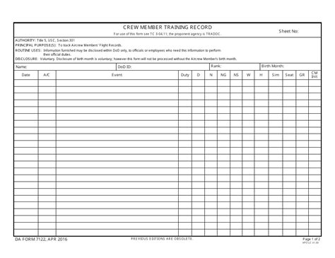 DA Form 7122 Download Fillable PDF or Fill Online Crew Member Training