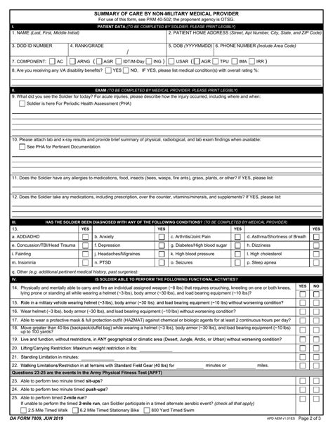 DA Form 7809 Summary of Care by Non-military Medical …