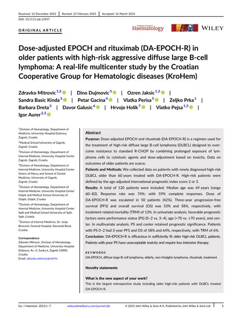 DA-EPOCH-R Experience In High-Risk Diffuse Large B-Cell . 