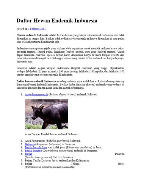 Daftar Hewan Endemik Indonesia | PDF - Scribd - muktibox.com