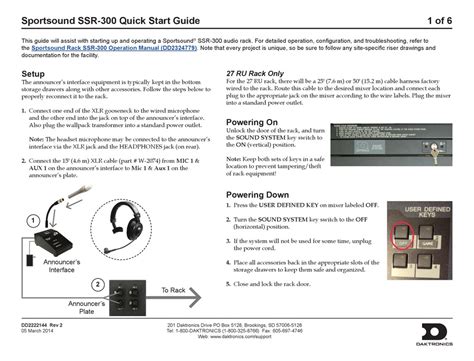 DAKTRONICS SPORTSOUND SSR-300 OPERATION …