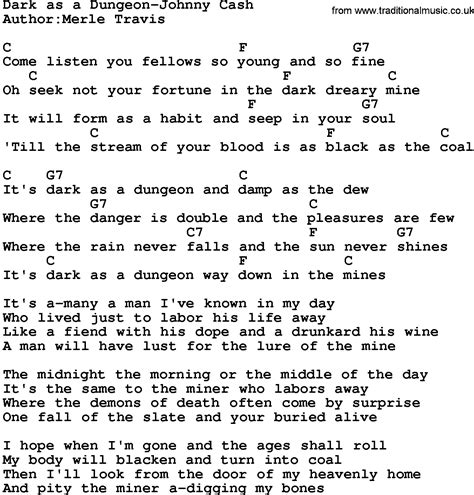 DARK AS A DUNGEON Chords - Johnny Cash E-Chords