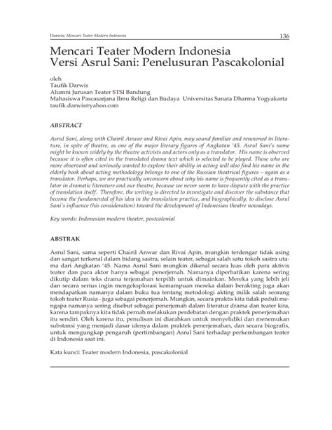Darwis: Mencari Teater Modern Indonesia Versi Asrul Sani ... - Neliti - muktibox.com