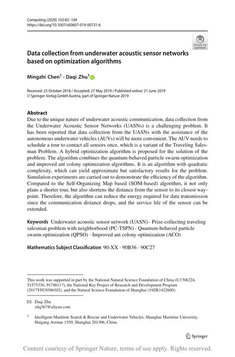 Data Collection in Underwater Acoustic Sensor Networks Using … - raincitystudios.com