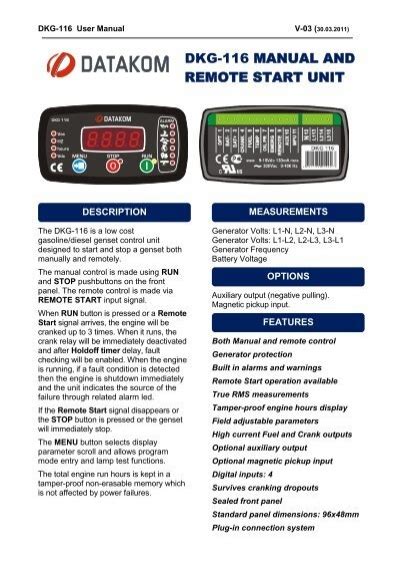 DATAKOM DKG-116 MPU Manual and remote start generator …