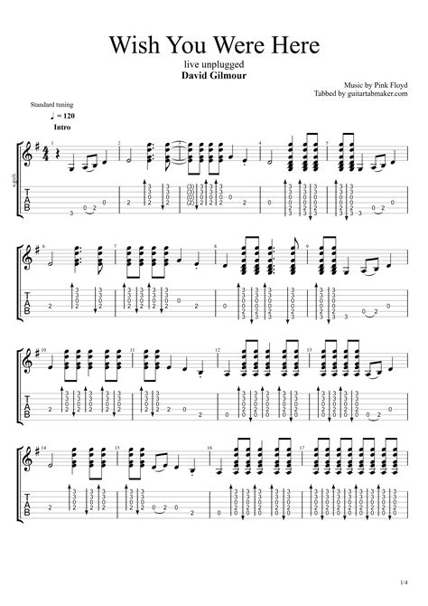 DAVID GILMOUR WISH YOU WERE HERE TAB (ACOUSTIC GUITAR TAB)