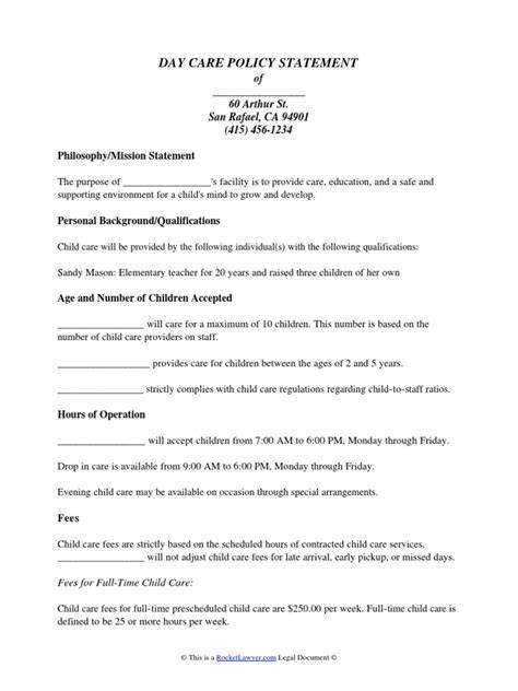 Daycare Policies and Procedures Templates - raincitystudios.com