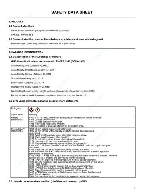 DBiotin Safety Data Sheet
