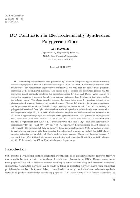DC Conduction in Electrochemically Synthesized Polypyrrole Films.