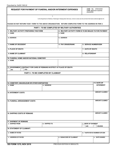 DD Form 1375 Download Fillable PDF or Fill Online Request for Payment