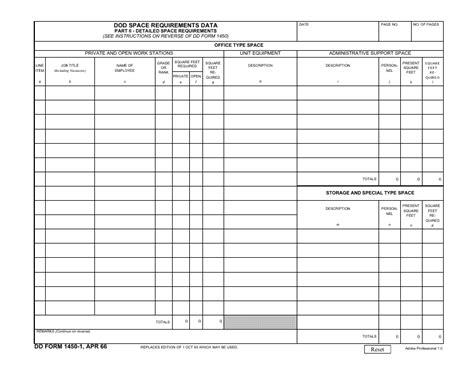 DD Form 14501 Download Fillable PDF, DoD Space Requirements Data