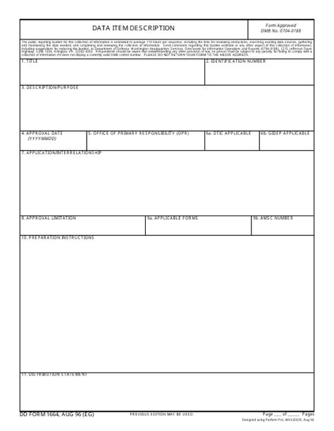 DD Form 1664 Download Printable PDF or Fill Online Data Item