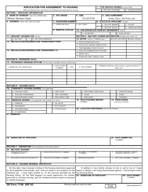 DD Form 1746 Download Fillable PDF, Application for Assignment to