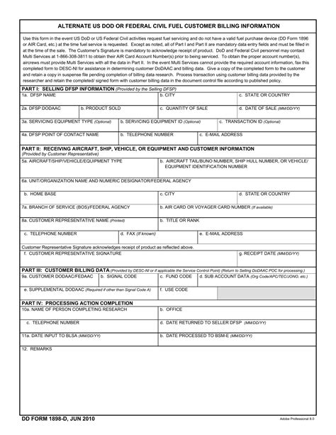 DD Form 1898D Download Fillable PDF or Fill Online Alternate US DoD or
