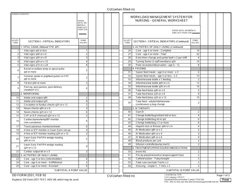 DD Form 2551 Workload Management System for Nursing General