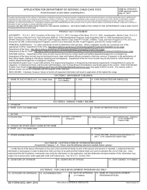 DD Form 2652 Download Fillable PDF or Fill Online Application for