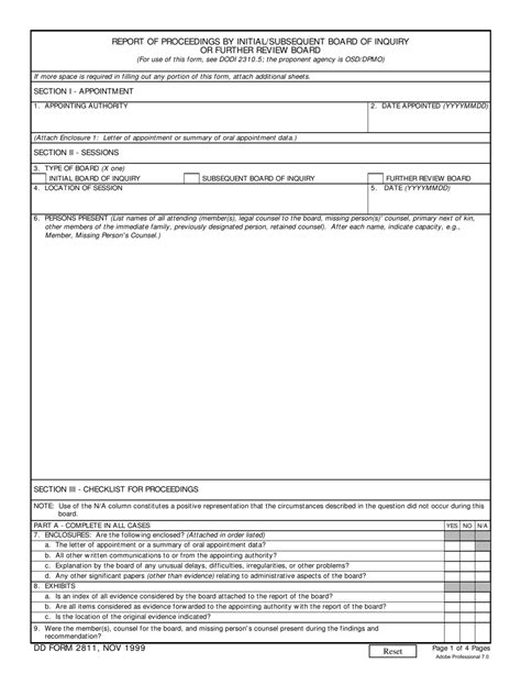 DD Form 2811 Download Fillable PDF or Fill Online Report of Proceedings