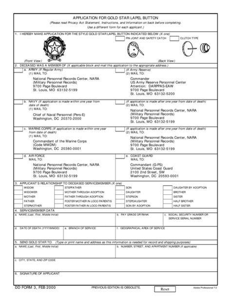 DD Form 3 Application for Gold Star Lapel Button - TemplateRoller