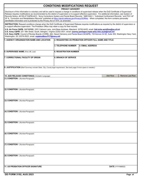 DD Form 3192 Conditions Modifications Request Free Online Forms