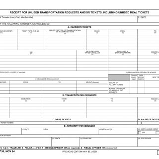 DD Form 730 Receipt for Unused Transportation Requests and/or Tickets