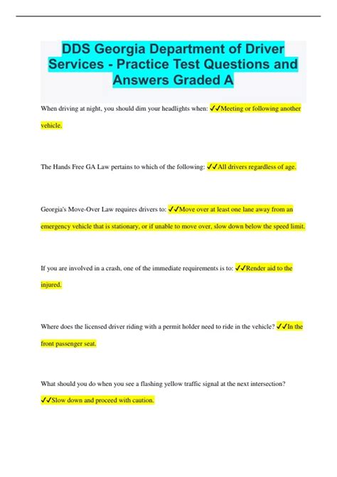 DDS Department of Driver Services Practice Test Questions and