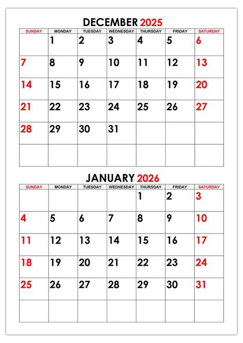 December 2025January 2026 Calendar - Digital Printable - wintechmobiles.com
