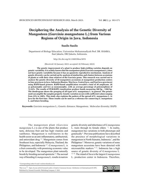 Deciphering the Analysis of the Genetic Diversity of Mangosteen ... - raincitystudios.com