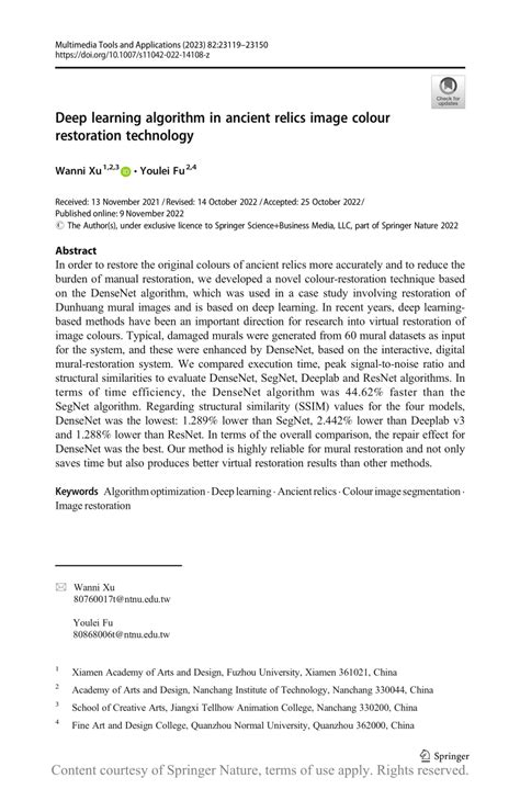 Deep learning algorithm in ancient relics image colour restoration ... - muktibox.com