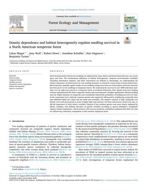 Density dependence and habitat heterogeneity regulate seedling survival ... - raincitystudios.com