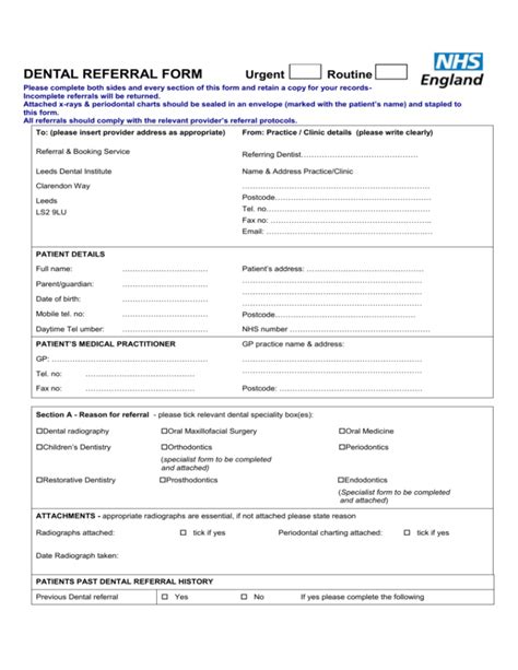 DENTAL REFERRAL FORM Urgent Routine