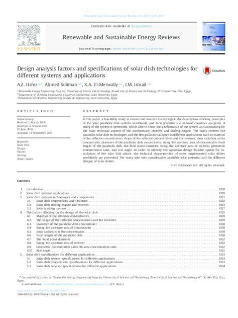 Design analysis factors and specifications of solar dish technologies ... - raincitystudios.com