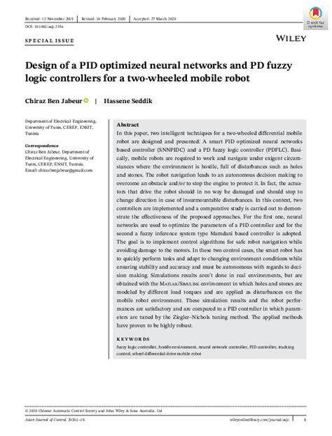 Design of a PID optimized neural networks and PD fuzzy logic ... - wintechmobiles.com